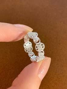 1 pieza Anillo abierto con diseño único de patrón de encaje delicado, anillo de dedo de lujo versátil y apilable con adorno de encaje exquisito para mujeres