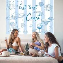 DLast Toast On The Coast Backdrop 7 X 5 Ft Summer Beach Photography Background Banner Blue Champagne Bachelorette Party Photo Prop For Bachelorette Bridal Shower Engagement Party Decor - 如圖 - 查看 6