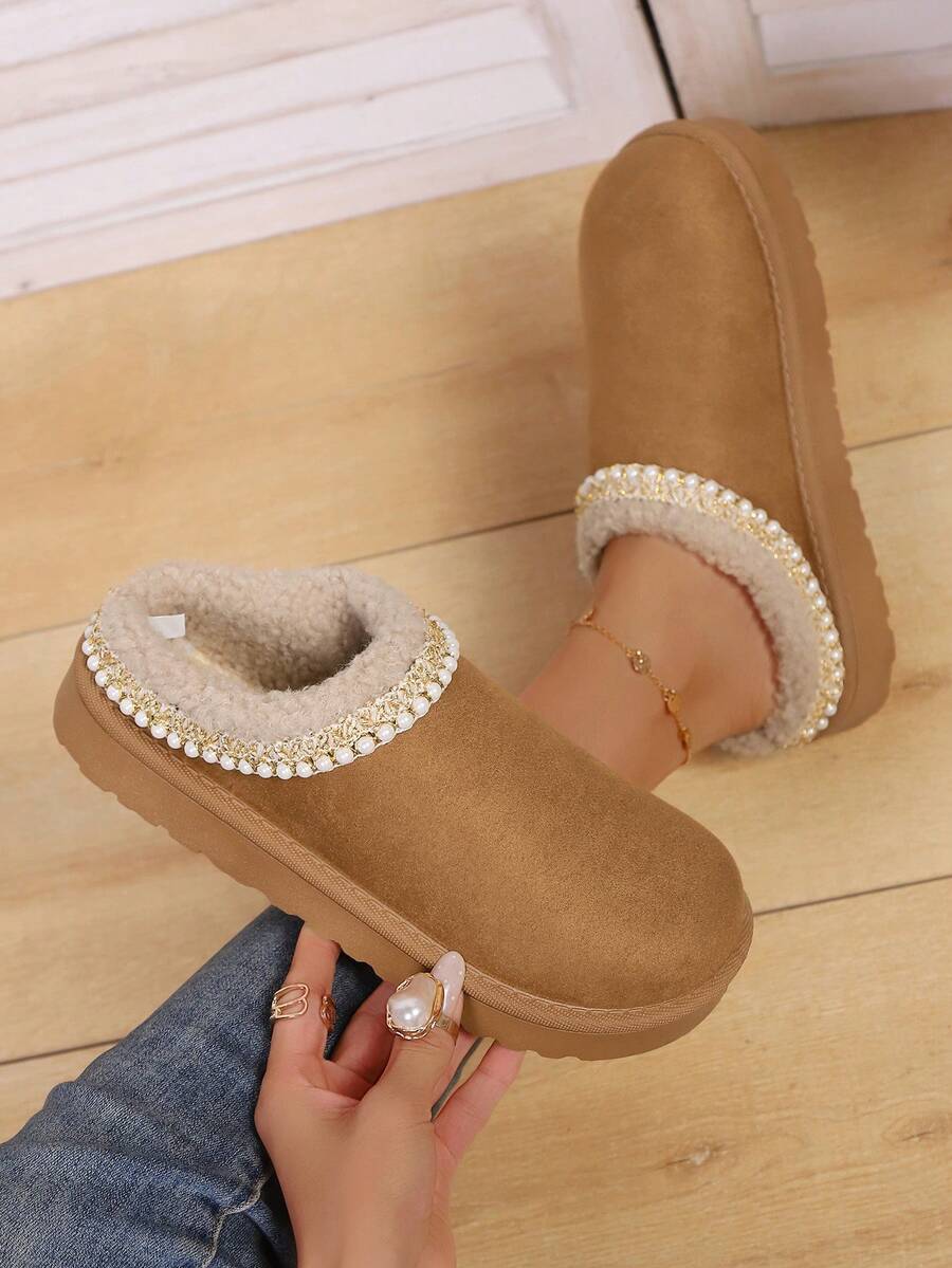 2025 Scarpe casual con suola platform, punta tonda, comoda, slip-on, con fodera in pelliccia calda, versatili, adatte per le donne