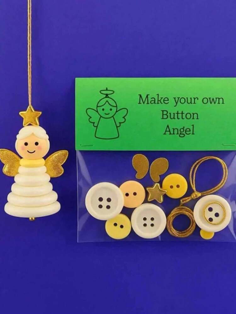 4件套圣诞纽扣工艺套装，DIY纽扣雪人装饰套装，一体式雪人和圣诞老人装饰制作套装，包含彩色纽扣、挂环和丝带，无需胶水，易于组装，适合成人和家庭的节日活动，圣诞装饰品，纽扣，圣诞节 - 彩色 - 查看 10