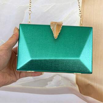 1 pezzo Elegante borsa clutch da sposa di colore unito, borsa a scatola con chiusura a foglia metallica di colore unito con tracolla, adatta per matrimonio, festa, ballo, portafoglio da sposa