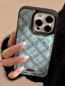 New Minimalist Textured Blue & Black Argyle Star Pattern Phone Case, Compatible With Iphone 17 Pro Max/16/15/14/13, Unique & Fashionable Full Coverage Protective Cover - Multicolor - View 5