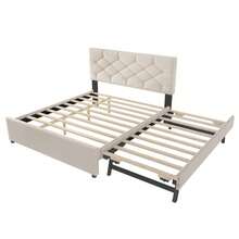 Polsterbett, 90x200cm, Bett Mit Lattenrost (Ohne Matratze), Bett Mit Rollcontainer, Samt, Minimalistisch, Rosa - 米色+絨布+140cm*200cm - 查看 7
