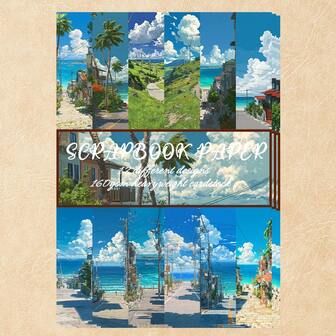 24/36 件海滨道路背景剪贴簿纸，6.7*4.7 英寸通往大海的风景剪贴簿纸，适用于子弹日记、DIY 工艺品、相册、剪贴簿创意材料纸