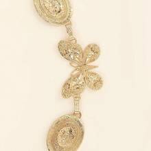 New Vintage Oval Butterfly Alternating Metal Chain Waist Belt, Versatile Dress Accessory, Bohemian Zinc Alloy Women Waist Chain, All Season - Gold - View 5