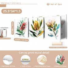3 pièces/set Impressions d'art de peinture à l'huile de fleurs indigènes australiennes, affiches botaniques, art décoratif, style vintage et campagnard, décoration murale florale de thème printanier, avec affiche peinte de portrait d'intérieur, convient pour la décoration de la maison, de la chambre, du salon, de la salle de bain, décoration murale, avec option de cadre