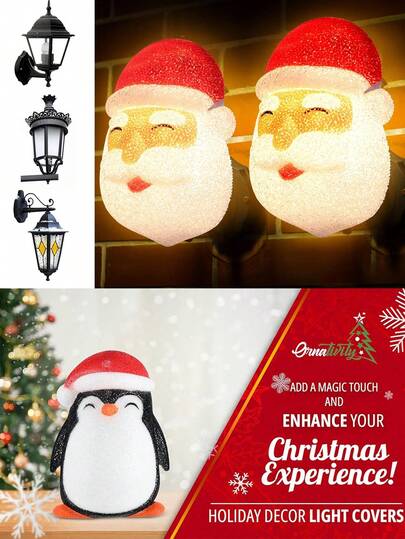 1pc 12'' Plastic Christmas Santa Claus Porch Lampshade, Suitable For Outdoor Lampshades, Christmas Decorations, Christmas Parties, Garage Lights, Large Lamps, Outdoor Christmas Decorations, Christmas Gifts