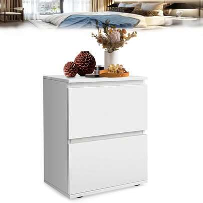 Huini White Bedside Table With 2 Drawers,B Edside Cabinet,  Bedroom Nightstand Table With Hidden Handle, For Bedroom Living Room