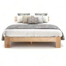 Letto in legno massello, letto matrimoniale con testiera, giroletto con rete a doghe - 200 x 140 cm, letto matrimoniale in legno massello utilizzabile come letto in pino - Naturale - Visualizzare 1