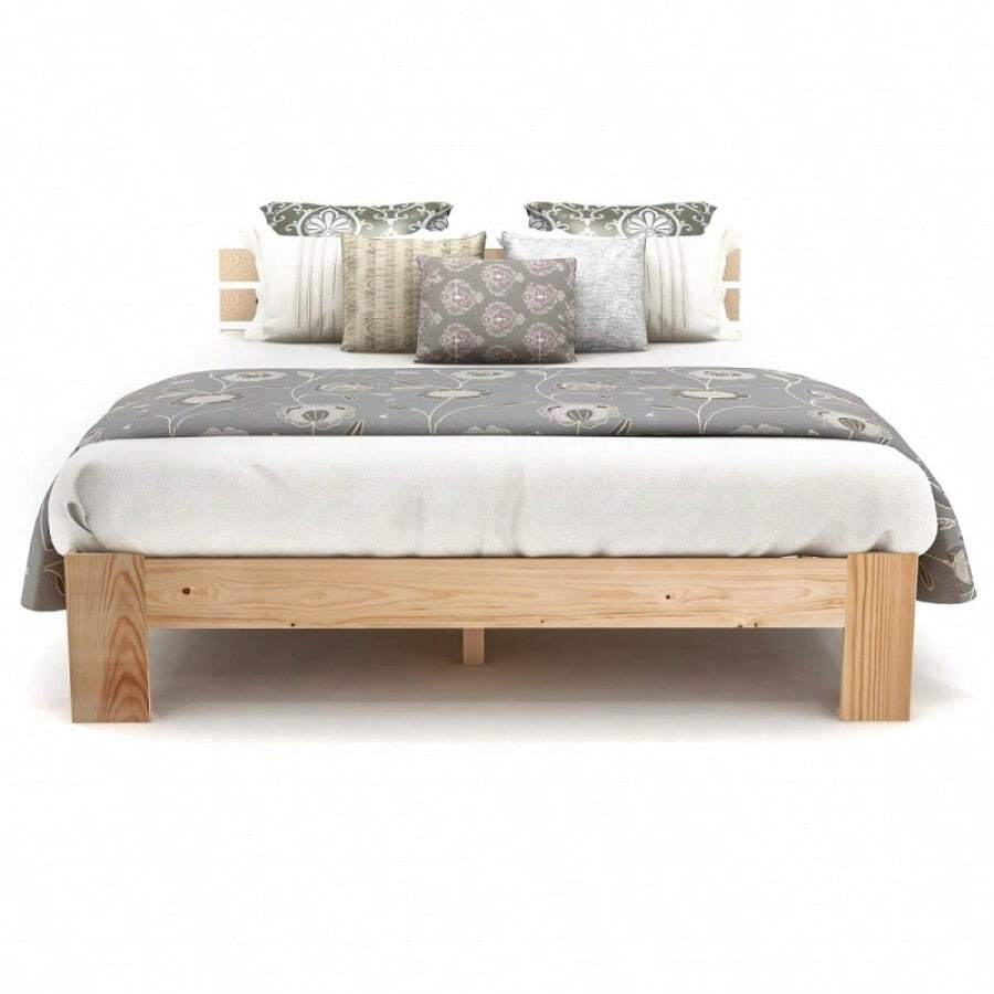 Letto in legno massello, letto matrimoniale con testiera, giroletto con rete a doghe - 200 x 140 cm, letto matrimoniale in legno massello utilizzabile come letto in pino - Naturale - Visualizzare 1