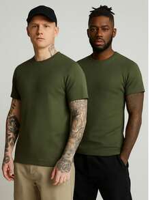 AMERICAN SHORT SLEEVE/BASIC T-SHIRT/RIBBED T-SHIRT - Army Green - View 2