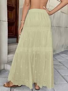 Lese Long Skirt With Embroidered Details And Elastic Waistband - Màu vàng ngỗng - Xem 6