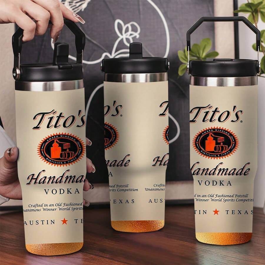 30oz Stainless Steel Insulated Tumbler With Leak-Proof Lid & Portable Handle - Tito's Handmade Vodka Label Design,Long-Lasting Hot/Cold Insulation,Perfect For Car,Office,Travel And Birthday Gifts, Travel Drinkware,Horse Drink Water Bottles - Nhiều màu - Xem 1