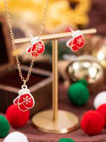 Set de 3 piezas con guantes, collar colgante y estilo navideño lujoso y elegante, adecuado para decoración de fiestas y atuendos navideños, regalo de Navidad para familiares y amigos