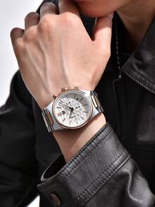 BENYAR 男士手表 BY5214 玫瑰金休闲运动 LD53 计时石英不锈钢表带蓝绿黑色男士手表 - 白色 - 查看 8