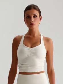 MASKERT "Sports Bra Top" Women's Built-In Cups Yoga Vest, High-Stretch Lounge & Commute Wear - 奶油白 - 查看 4