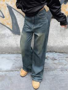 Women's Relaxed Fit Wide Leg Jeans - Nostalgic Color - View 6