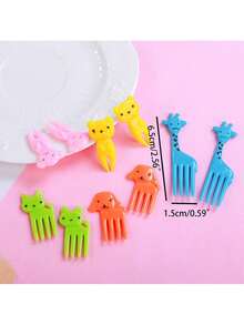 10 piezas de Tenedores de plástico con forma de animales de dibujos animados, frutas y pasteles para decorar almuerzos creativos, cocina, regalos de Navidad y útiles escolares - Multicolor - Ver 5