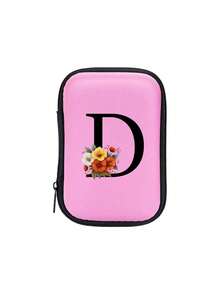 Sac organisateur en EVA rose avec initiales A-Z, sac de rangement pour câbles de données + ligne de données USB, étui de rangement pour câbles électroniques, chargeurs, écouteurs, porte-écouteurs pour festival de musique, accessoires tech de voyage pratiques, étui zippé de rangement, répondant à vos besoins de stockage quotidiens. Peut être utilisé pour le transport, le travail, l'école, le stockage en dortoir