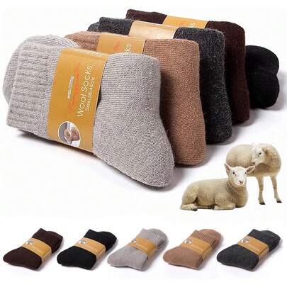 Pack de 5 calcetines térmicos de invierno- Calcetines de lana para mujeres/hombres,Calcetines de peluche suaves y cálidos engrosados para mujeres,Transpirable y antitranspirante