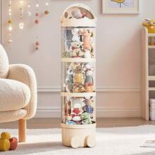 LOVEWE 4-Layer Round Doll Storage Box With Lid - Easy-Move Plastic Toy Organizer, Stuffed Animal Storage Tube For Dolls & Misc, Ideal Christmas Gift - 奶油白 - 查看 9