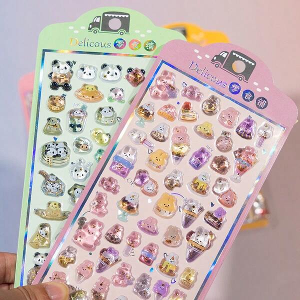 3D Panda Snack Sticker, Embossed Crystal Sticker, Food Toy, Bread, Dessert, Children Educational Reward Handmade Decoration