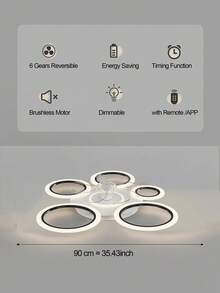 Modern Black Flower Ceiling Fan With Light, Flush Mount LED Ceiling Fan Light With Remote Control, Dimmable For Bedroom And Living Room - Multicolor - View 19