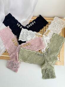 1pc Customized Crystal Letter Decorated Lace Thong Panty, Sexy Bikini Underwear, Personalized G-String, Gift For Friends, Lovers, Girlfriends On Valentine's Day, Christmas, Halloween, Thanksgiving, Birthday, Anniversary - White - View 9