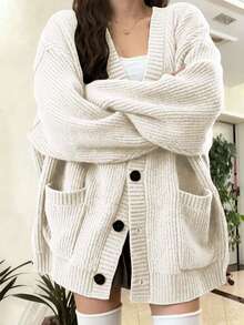 Women's Fashion Elegant Knitted Cardigan Sweater, New Autumn/Winter Collection - Beige - View 2