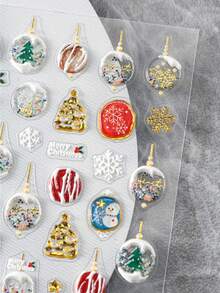 FULL BEAUTY 1个浮雕果冻水晶球圣诞美甲贴纸铃铛雪花圣诞树冬青雪人星星Y2K美甲圣诞滑块新年美甲饰品美甲用品美甲 - 彩色 - 查看 2