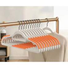 Multi-Functional Non-Slip Clothes Hanger With Built-In Hooks & Pants Bar, Beige Durable Plastic & Metal Hanger For Shirts, Dresses, Pants, Coats - Space-Saving Closet Organizer For Home & Laundry (5/10)Packs) - 橘子10個 - 查看 12