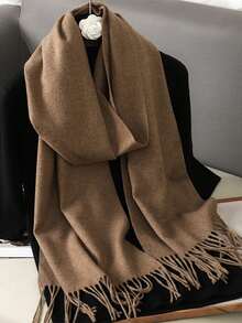 1pc Women's Casual Solid Color Cashmere Scarf, Suitable For Keeping Warm In Early Winter Mornings And Evenings, Can Be Paired With Dresses. - Dark Khaki - View 2