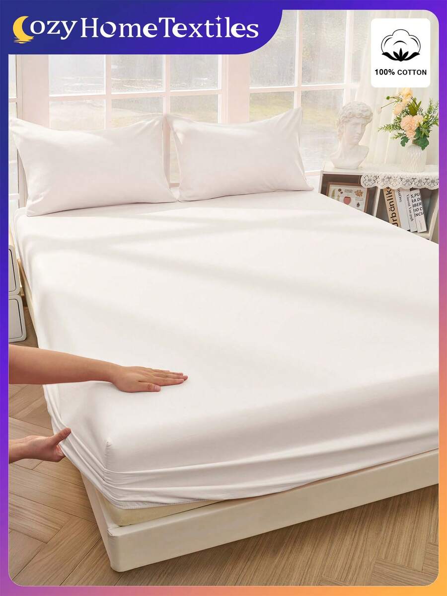 1 bộ ga trải giường cotton 100%, bộ đồ giường ngủ màu trơn, đồ dệt gia dụng ấm cúng, bộ đồ giường ngủ mềm mại và thoải mái, tấm bảo vệ nệm thoáng khí và chống xù lông, bộ ga trải giường thân thiện với da, trang trí phòng ngủ cho mọi mùa, phù hợp với giường đơn, giường đôi, giường cỡ lớn, giường cỡ Queen và mọi kích cỡ, tấm bảo vệ nệm cho phòng ngủ, có thể giặt máy, có thể tái sử dụng, giường, trang trí nhà cửa, trang trí phòng ngủ, màu trắng