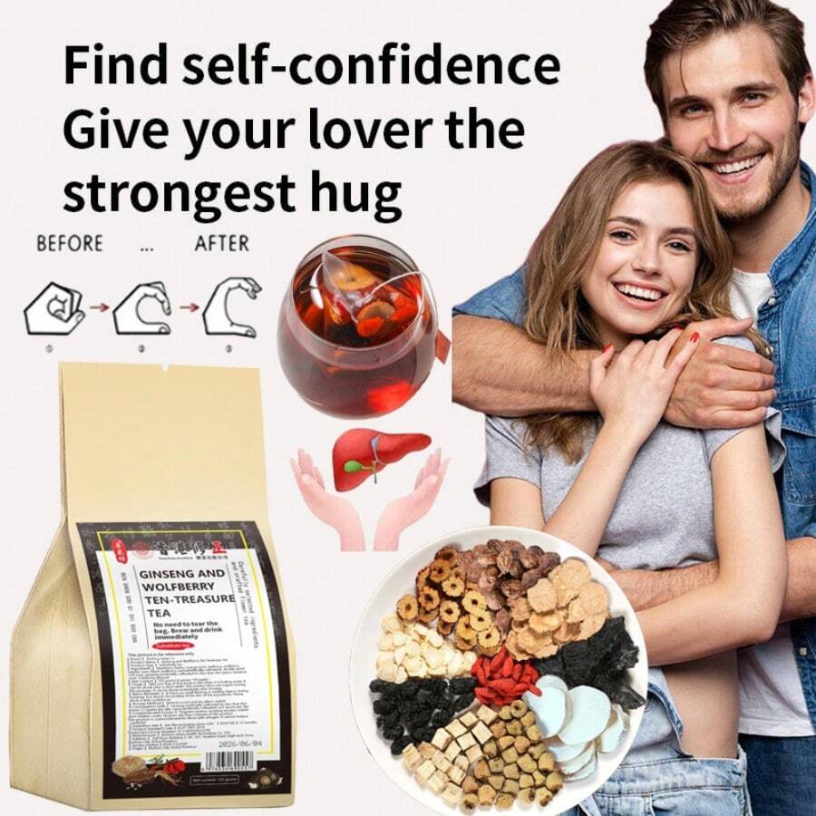 Ginseng Mulberry Wolfberry Tea, Ginseng, Mulberry, Wolfberry, Orange Peel, Etc., Balancing Tea, Ginseng Tea Naturally Supports Health, Protects The Kidneys And Liver, Relieves Fatigue, Is The Best Choice For Leisure Tea (150g) - 彩色 - 查看 1