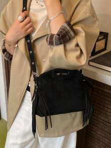 2025 New Arrival Unique Design Tassel Handbag, Personalized Fashion Versatile Tote Bag, Casual Commute Shoulder Crossbody Bag - Black - View 4