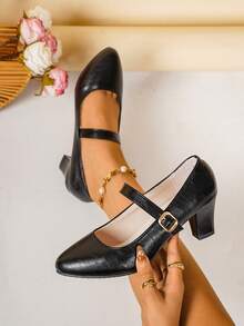 Women's High Heel Shoes, Solid Color Elegant All-Season Shoes, Adjustable Strap, Suitable For Casual, Formal, And Commute Occasions