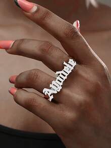 1pc Customized Personalized Double Finger Name Ring, Stainless Steel English Letter Couple Open Ring, Perfect Gift For Friends, Family, Relatives, Lovers, And Christmas - Multicolor - View 3