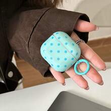 Custodia per auricolari minimalista a pois blu e verde + anello per appendere compatibile con Apple Pro 3/Pro 2/Pro/ 4/3/2, custodia per auricolari alla moda