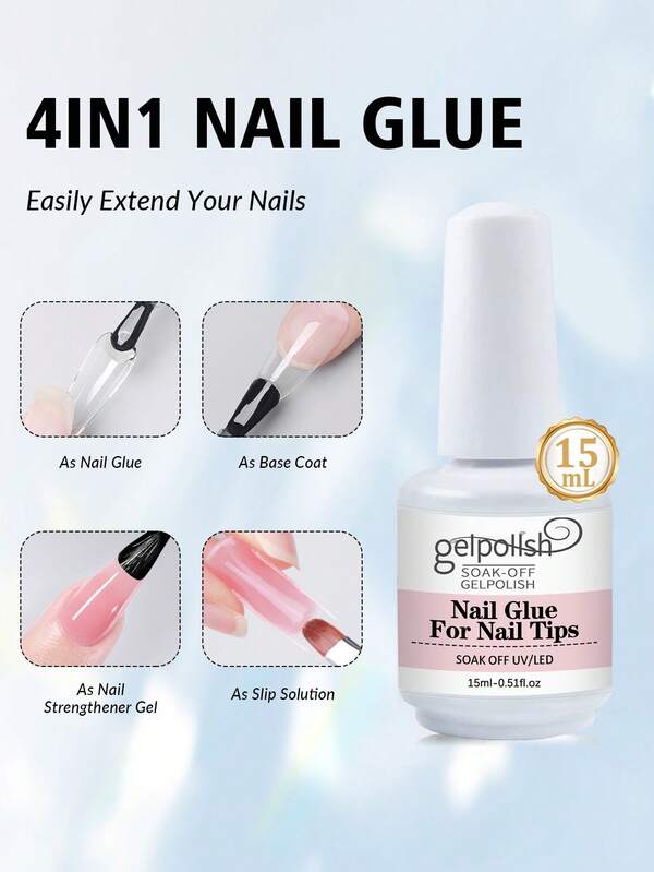 15ml Colla per unghie per estensioni delle unghie, lunga durata, per tips unghie trasparenti e unghie finte trasparenti, riparazione unghie, per nail art fai-da-te a casa, necessita di luce UV per indurimento