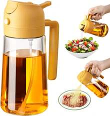 Oil Sprayer For Cooking, 2 In 1 Olive Oil Dispenser Bottle For Kitchen, 16oz/470ml Premium Glass Oil Bottle, Oil Mister For Air Fryer, Salad, Frying, BBQ (Yellow) - 黃色 - 查看 6