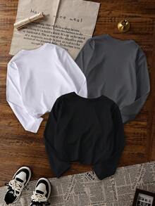 3pcs Boys Casual Cartoon Print Crew Neck Long Sleeve T-Shirts, Autumn Student Youth Clothing - Eye-Catching Long Sleeve Tops Will Definitely Make Kids Smile