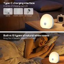 White Noise LED Night Light - Multiple Colors, Stepless Dimming, With Timer, Sleep Sound White Noise With Natural Soothing Sounds, Memory Function Portable Sleep Device With 1200Mah Rechargeable Lithium Battery - Multicolor - View 9