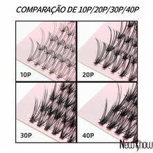 New Show Cílios Postiças Tufo Volume 20P + 30P Misto / 30P + 40P Misto D Curl 9-14mm - Extensão Profissional - Preto - Visão 8