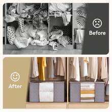 6 Pack Clothes Storage, Foldable Storage And Organization, Storage Bins With Lids, Blanket Storage With Clear Window, Closet Storage With Reinforced Handles For Clothing, Bedding, Light Gray - Grey - View 7