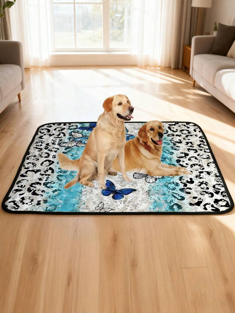 1 pieza Almohadilla para mascotas con estampado de leopardo y mariposa, lavable y reutilizable, almohadilla de entrenamiento para mascotas, para todo el año, fácil de limpiar, protector de muebles, funda de sofá, versátil para viajes