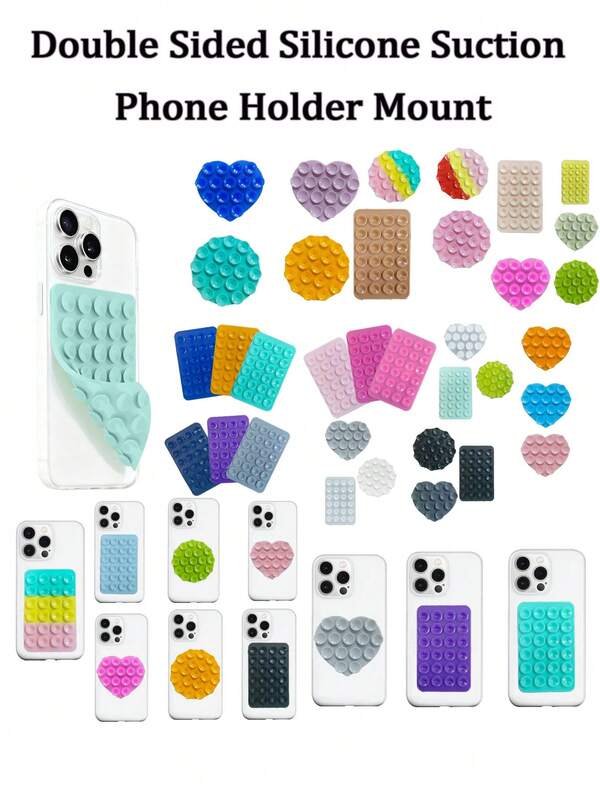 3 Peças Suporte de Telefone com Ventosa Dupla Face de Silicone, Acessório de Silicone para iPhone e Android, Suporte de Telefone para Espelho e Chuveiro com Mãos Livres, Vídeos e Selfies (Pacote Combo)