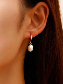 1 par de pendientes elegantes de gota de perlas falsas, joyería de cobre para mujeres para fiesta - Multicolor - Ver 5