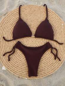 Biquini Conjunto Feminino com Bojo Canelado Delta Fixo Calcinha Ajustavel Fio Duplo Moda Praia