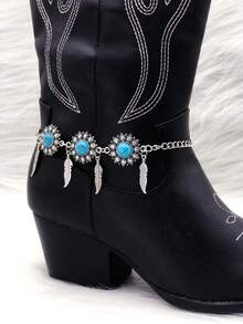 Women's Bohemian Western Boot Chain - Accessory With Turquoise Beads And Tassel Pendants, Ideal For Festivals And Cowboy Boots