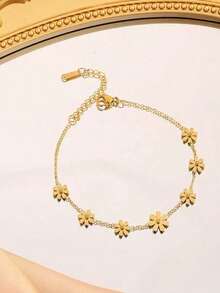1 Set Stainless Steel Daisy Flower Necklace, Anklet And Earrings, Sweet And Fresh Jewelry Set Suitable For Women's Daily Commute Or Party Occasions, Also Great As Gift For Friends